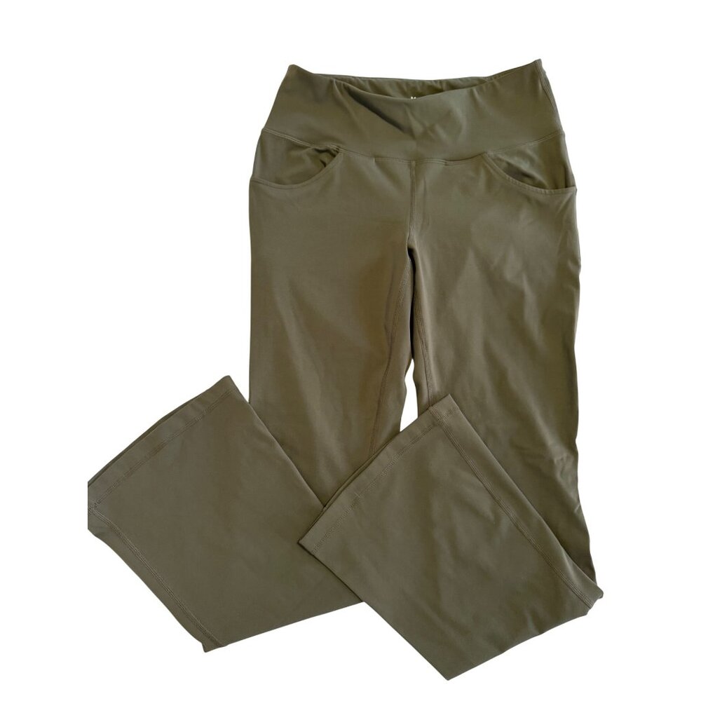 MEDIUM Army Green Back Zip Pocket Flared Yoga Pants Leggings